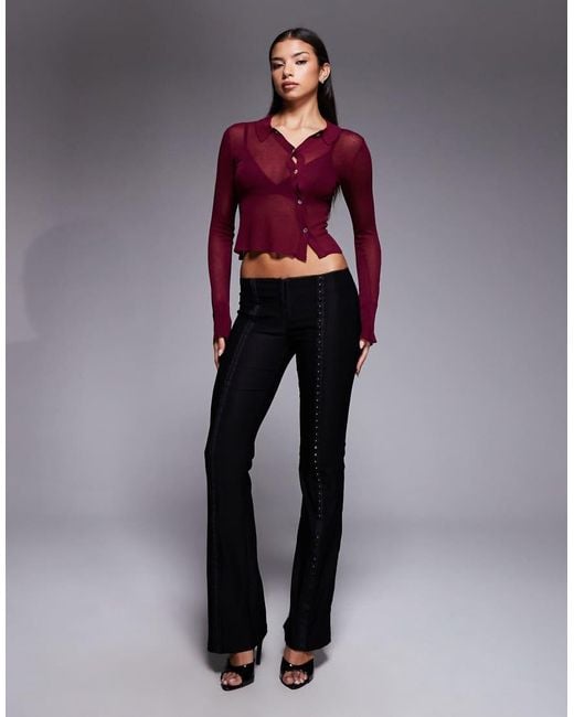 I.AM.GIA Black Ronan Low Rise Hook And Eye Seam Detailing Kick Flare Pants