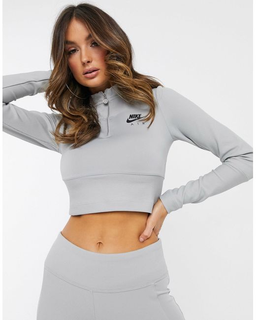Nike Air Ribbed High Neck Long Sleeve Top in Grey | Lyst Canada