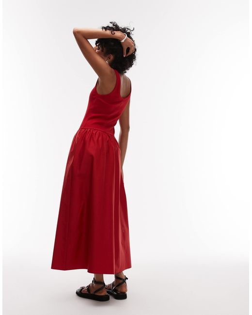 Robe longue avec partie tissée et partie en jersey avec ourlet volumineux & Other Stories en coloris Red
