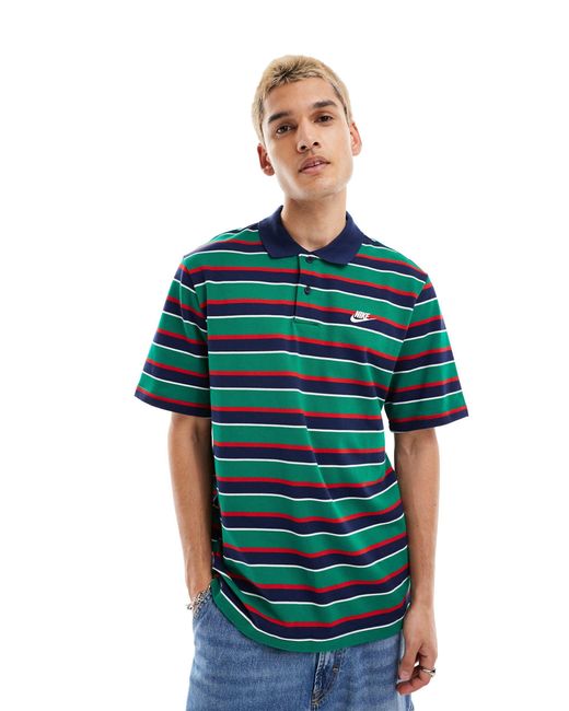 Nike Green Club Striped Polo Shirt for men