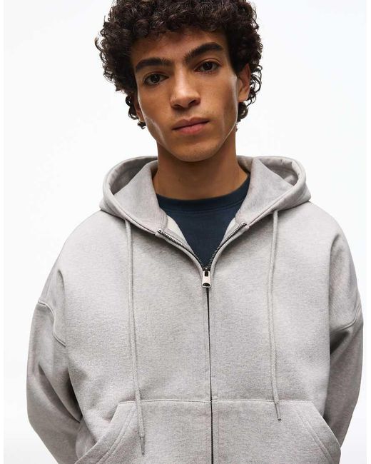 Bershka Gray Boxy Zip-up Hoodie for men