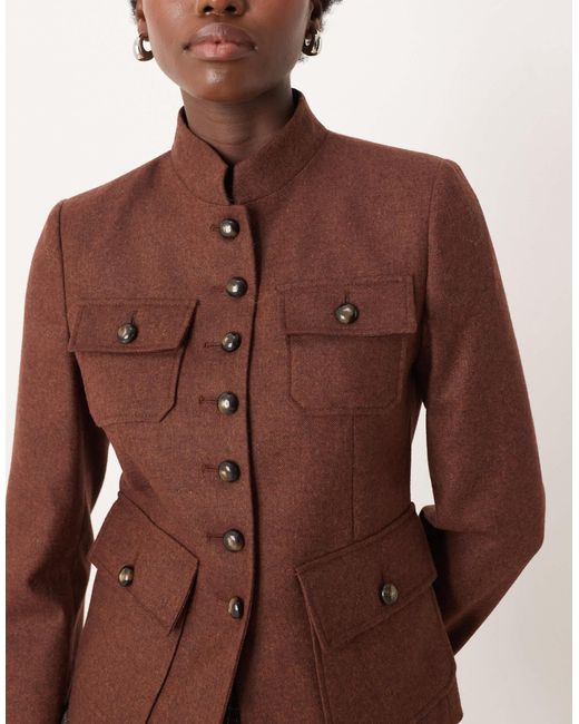 Mango Brown Wool Mix Utility Short Jacket