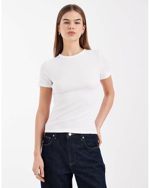 ONLY White Fitted Ribbed Top