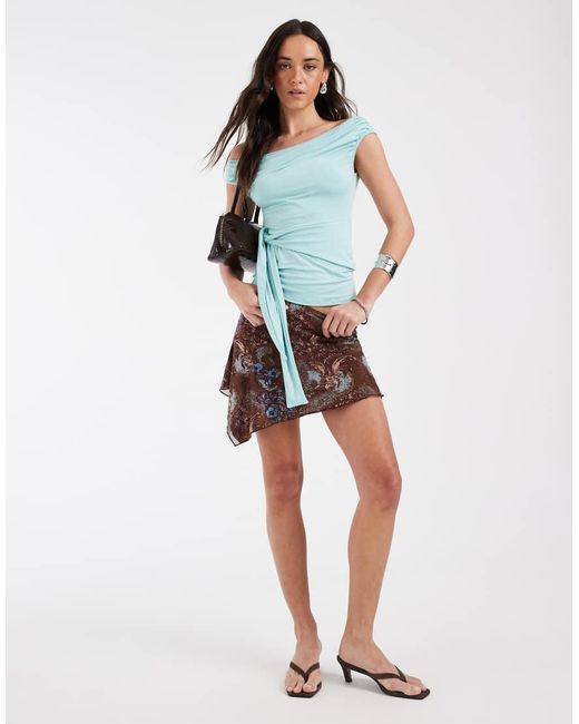 Motel Blue Merlene Off The Shoulder Cupro Top