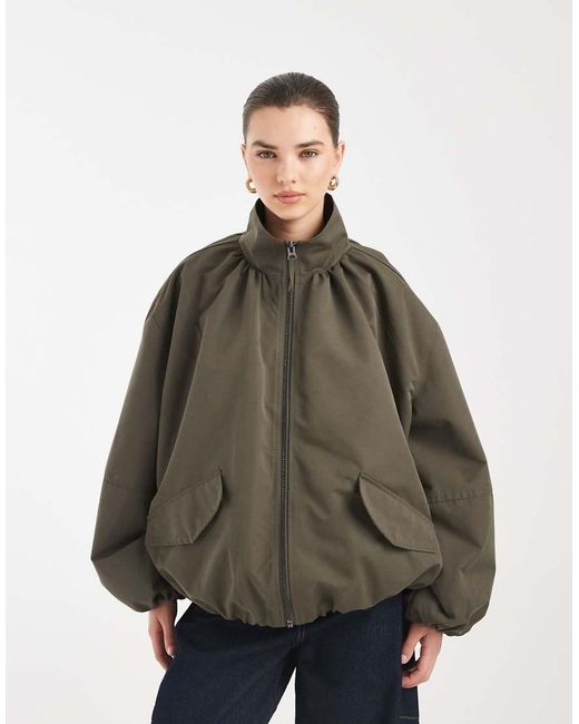 ASOS Brown Oversized Funnel Neck Bubble Hem Bomber