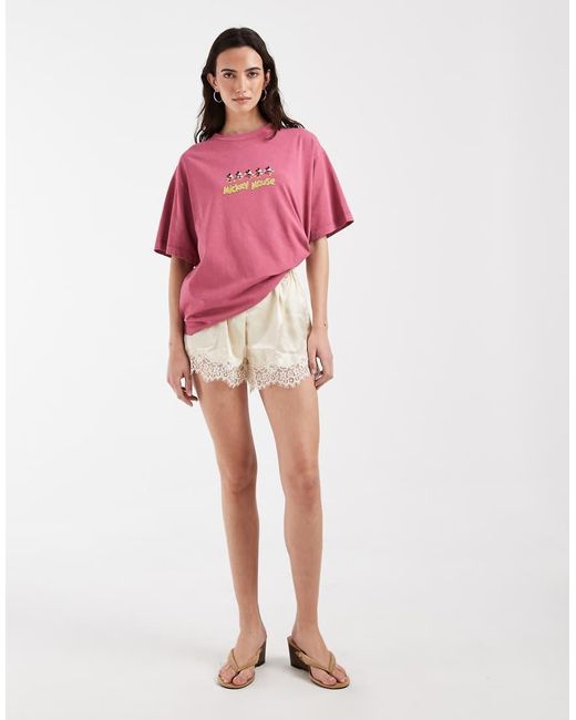 ASOS Pink Disney Oversized Washed T-shirt With Mickey Mouse Print