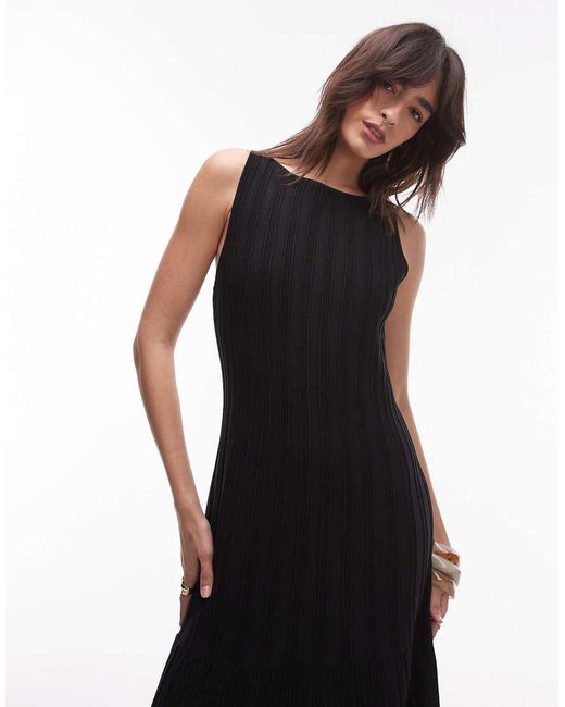 & Other Stories Black Fine Knit Maxi Dress With Boat Neck