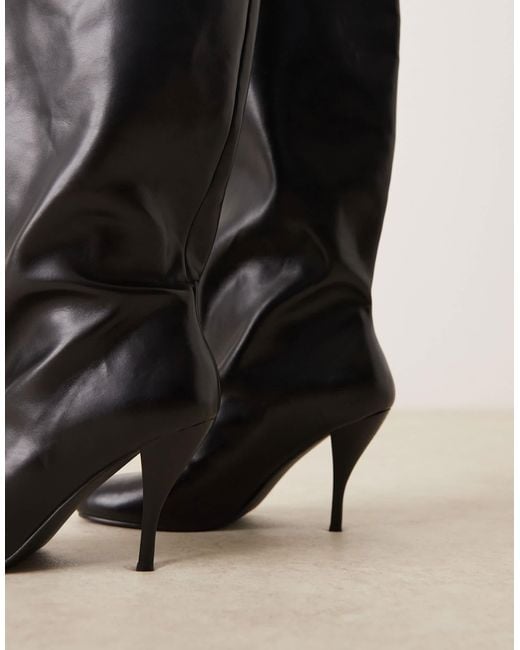 ASOS Natural Charisma Wide Pull On Heeled Knee Boots