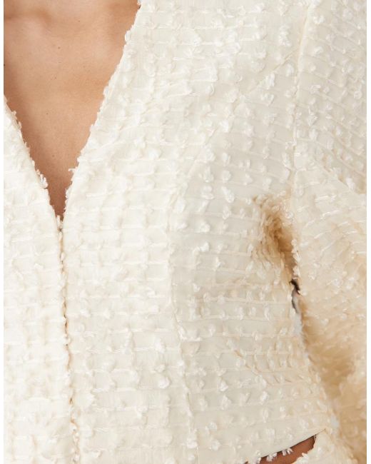 ASOS Natural Boucle Cropped Ovoid Sleeve Blazer