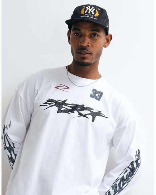 Weekday White Oversized Long Sleeve T-shirt With Racer Graphic Prints for men
