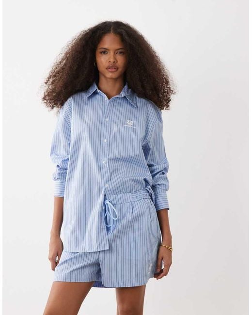 Polo Ralph Lauren Blue Ralph Lauren Wimbledon Capsule Striped Co-Ord Pleated Shorts With Crest Embroidery