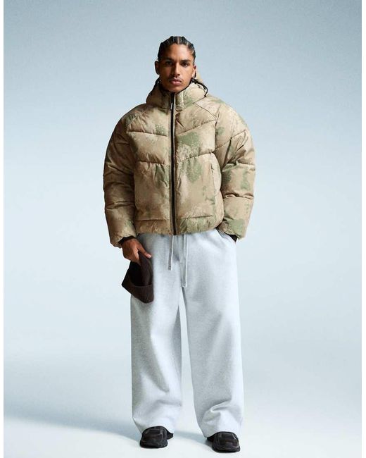Bershka Natural Puffer Jacket With Hood for men