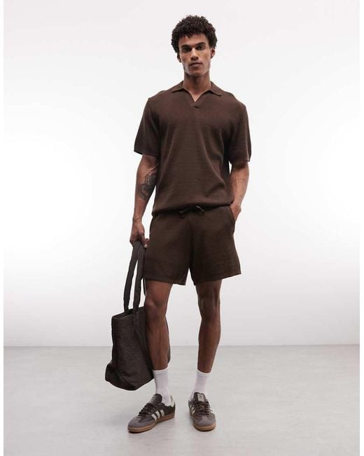 ASOS Brown Relaxed Knitted Airtex Notch Neck for men