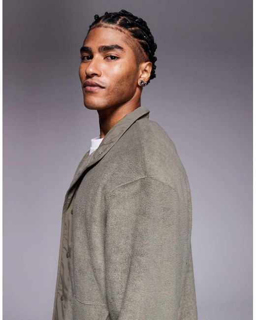 ASOS Oversized Fleece Jack Met Knoopsluiting En Nylon Inzetstuk in het Gray voor heren