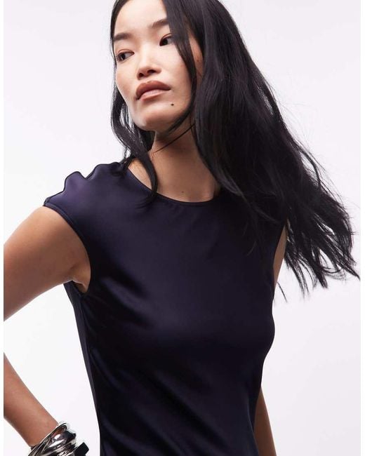& Other Stories Blue Bias Cut Satin Maxi Dress With Cap Sleeve