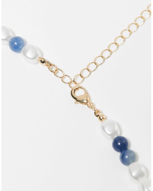 ASOS White Pack Of 4 Necklaces With Faux Pearl And Blue Semi Precious Style Beads