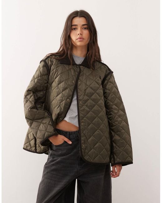 Weekday Brown Quilted Jacket With Contrast Collar