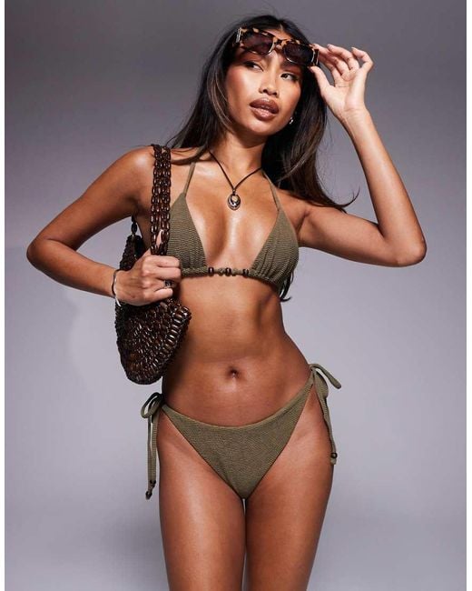 ASOS Brown Bella Beaded Triangle Bikini Top