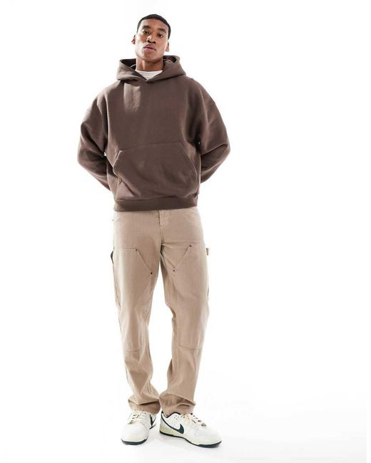 Pull&Bear Brown Boxy Fit Hoodie for men