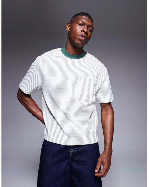 T-shirt oversize texturé coupe carrée à rayures ASOS pour homme en coloris White