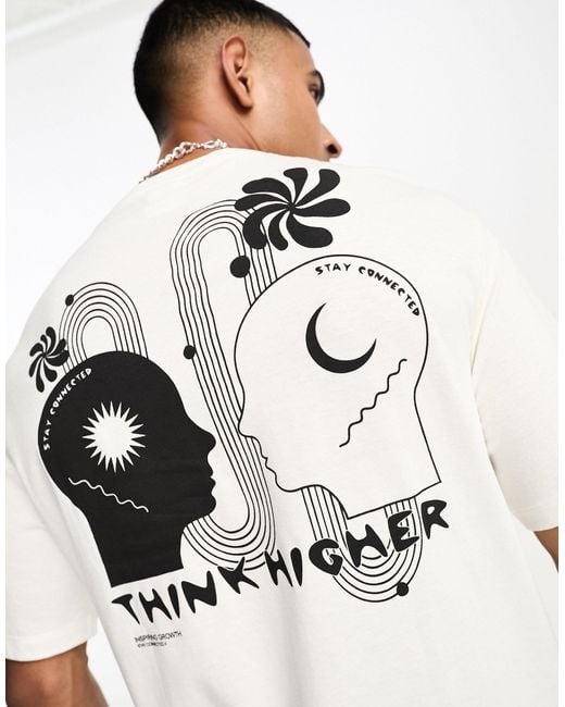 SELECTED White Oversized T-shirt With Think Higher Back Print for men