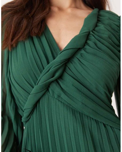 Vestito Midi A Portafoglio Verde Bosco A Pieghe Con Dettaglio Attorcigliato di ASOS in Green