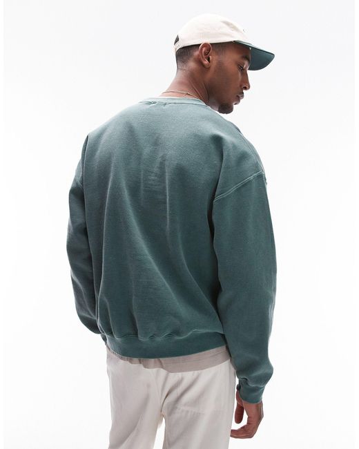 Topman – oversize-sweatshirt mit vintage-waschung in Blue für Herren