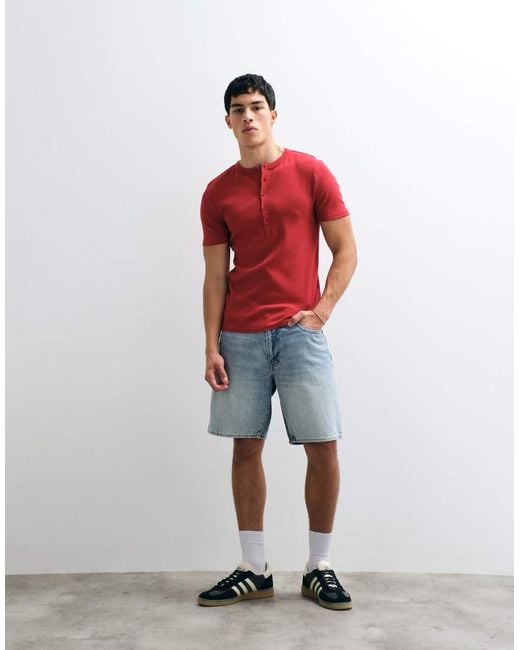 ASOS Red Muscle Fit T-shirt With Henley Neck for men