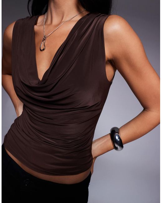ASOS Black Slinky Cowl Drape Top