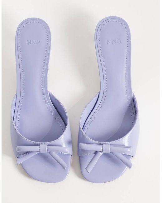 Mango Blue Faux Leather Bow Detail Heeled Mules