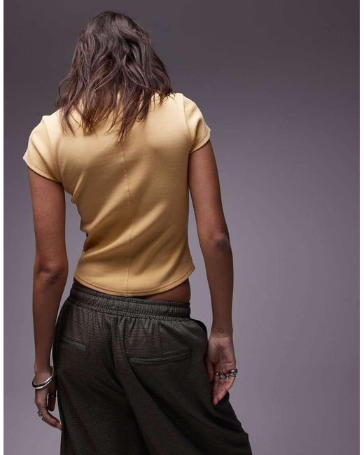 TOPSHOP Geribbeld T-Shirt Met Ronde Zoom in het Yellow