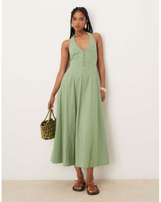 ASOS Green Halter Midi Dress With Godet Hem