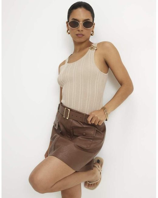 River Island Natural Petite Utility Pocket Belted Mini Skirt