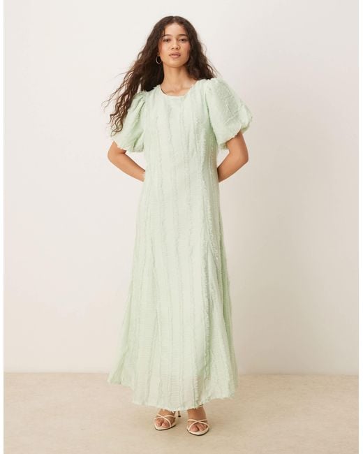 Y.A.S Natural Textured Puff Sleeve Maxi Dress