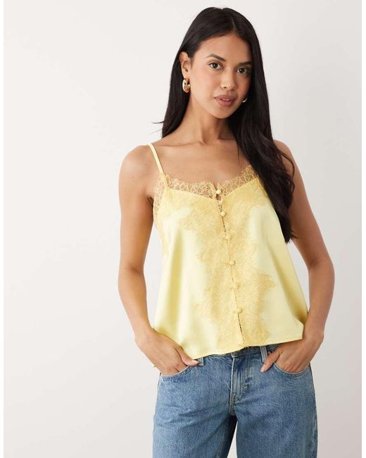 ASOS Yellow Satin Lace Trim Tie Cami Top