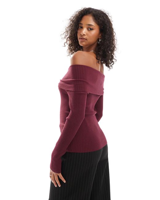 Pull&Bear Red – gerippter pullover