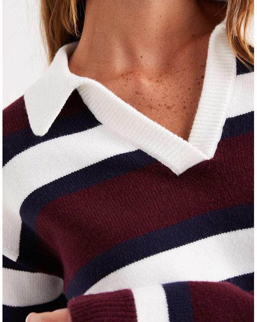 4th & Reckless Blue Knitted Collared Rugby Jumper