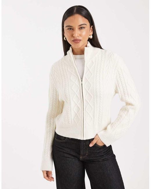 Cotton On White Double Zip Cable Knit Jumper
