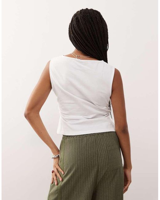Reclaimed Vintage Natural Slash Neck Ruched Cinched Waist Tank