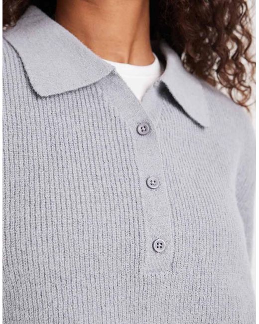 ASOS Gray Knitted Relaxed Collar Henley Jumper