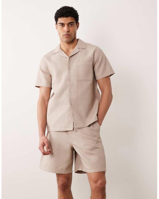 New Look Natural Co-ord Waffle Shorts for men