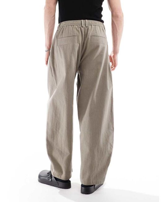 Bershka Black Linen Balloon Tailored Trousers for men