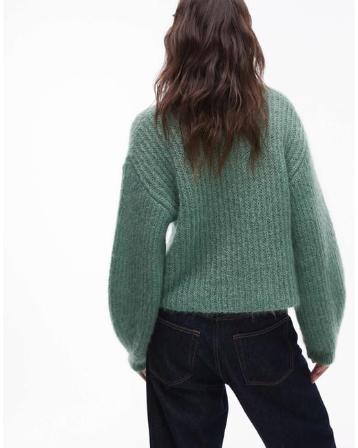 TOPSHOP Green Premium 70% Mohair Ribbed Jumper