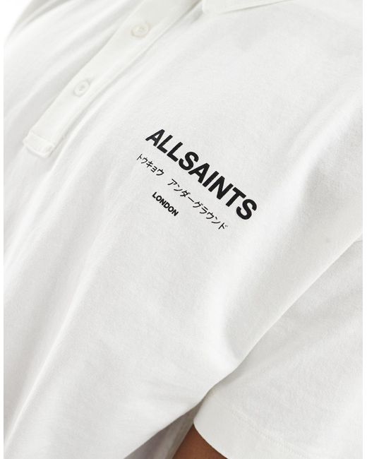 AllSaints White Underground Short Sleeve Polo Shirt for men