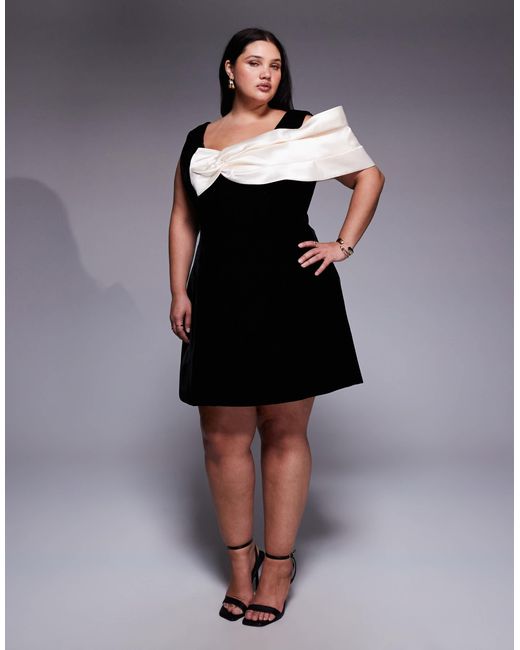 ASOS Curve Velvet Mini Dress With Structured Satin Drape in Black