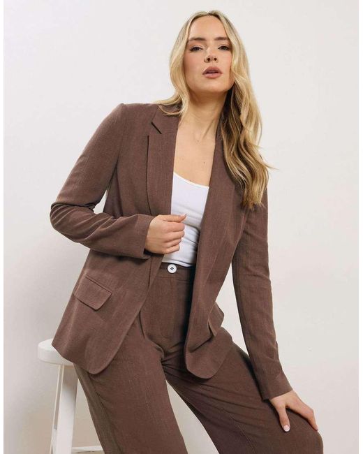 Long Tall Sally Brown Linen Blazer