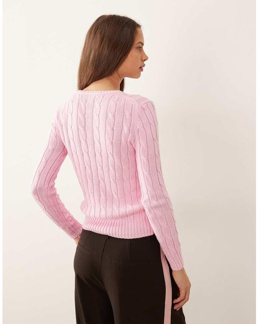 Polo Ralph Lauren Pink Julianna Icon Logo Cotton Cable Knit Jumper