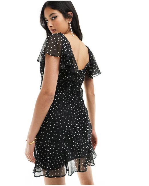 ASOS Black Flutter Sleeve Scoop Neck Bias Panelled Mini Dress