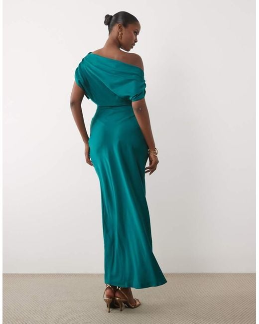 ASOS Green One Shoulder Asymmetric Satin Maxi Dress