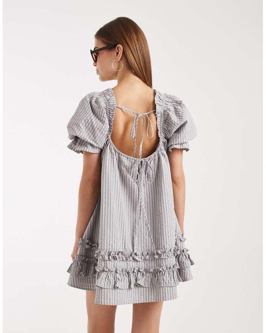 Daisy Street White Puff Sleeve Smock Mini Dress With Ruffles